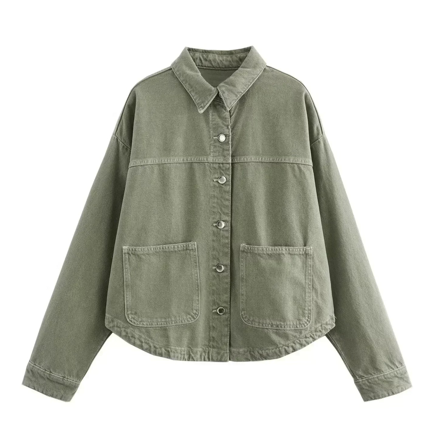 Women's new fashion large pocket decoration loose casual denim jacket coat retro long sleeved Button up women's coat chic