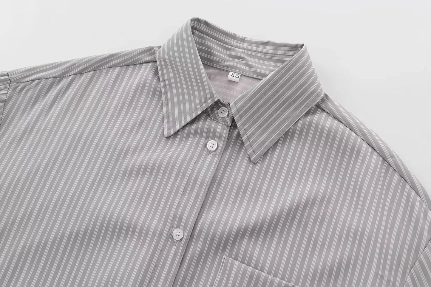 Women's new fashion pocket decoration asymmetrical shirt poplin striped shirt retro long sleeved button up Female shirt chic top