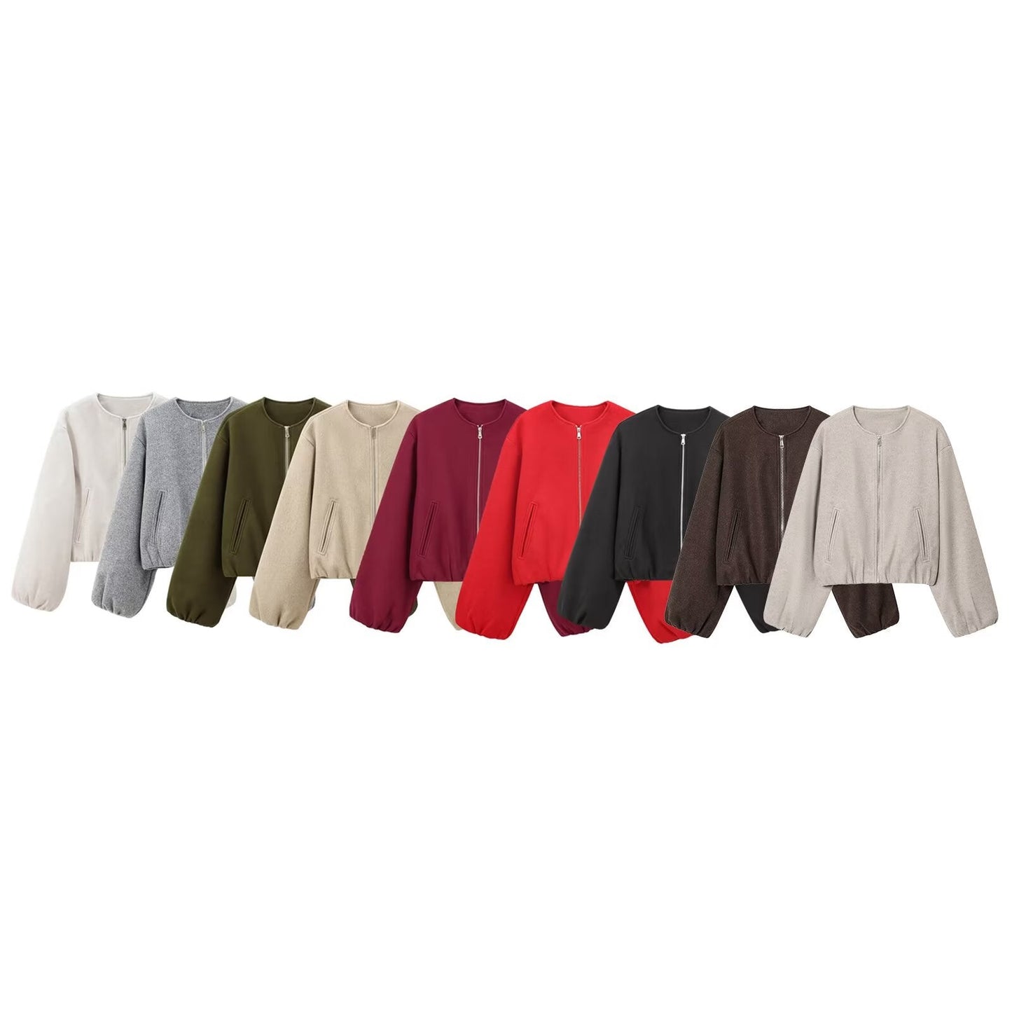 Women's soft textured O Neck zipper pilot jacket Coat