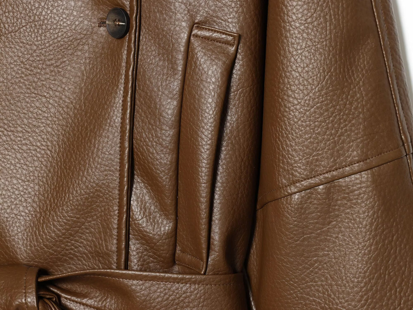 Women's waist belt imitation leather windbreaker jacket