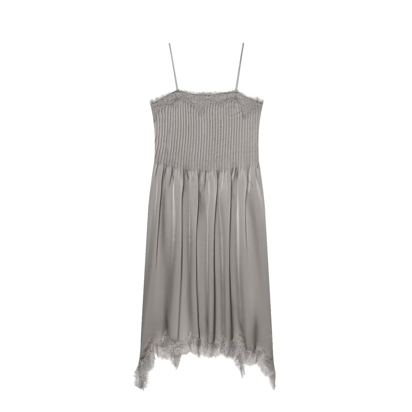 Women's pleated decorative lace suspender dress