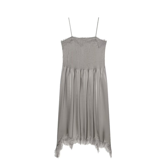 Women's pleated decorative lace suspender dress