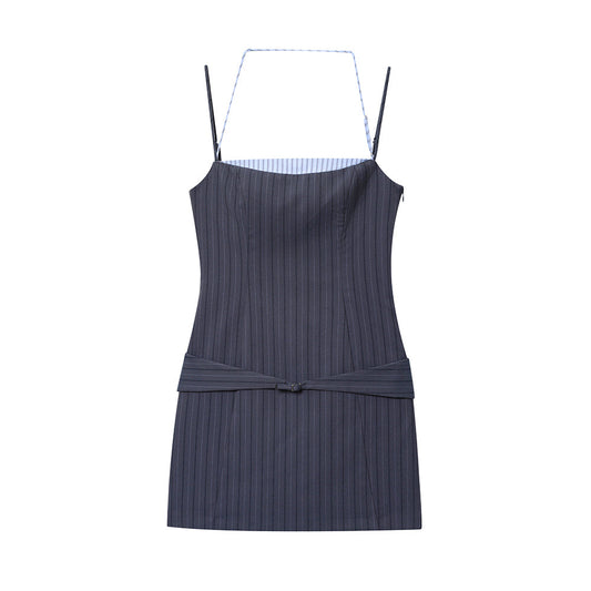 Women's new fashion contrasting striped patchwork mini dress
