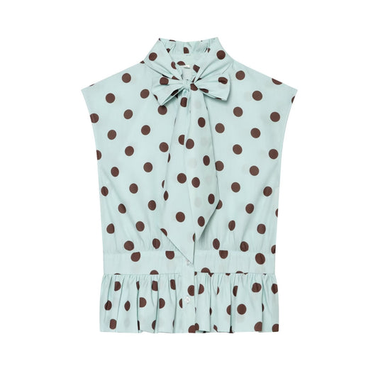 Women's polka dot bow sleeveless shirt