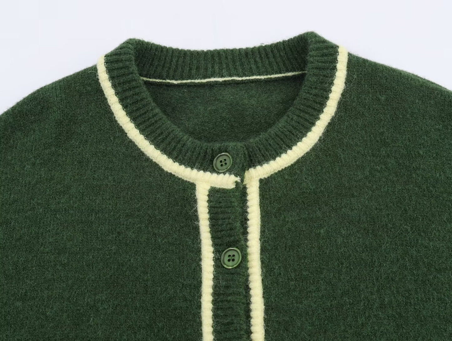 Women's contrasting color trimmed O Neck knitted Coat