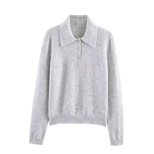 Women's casual long sleeved knitted polo shirt