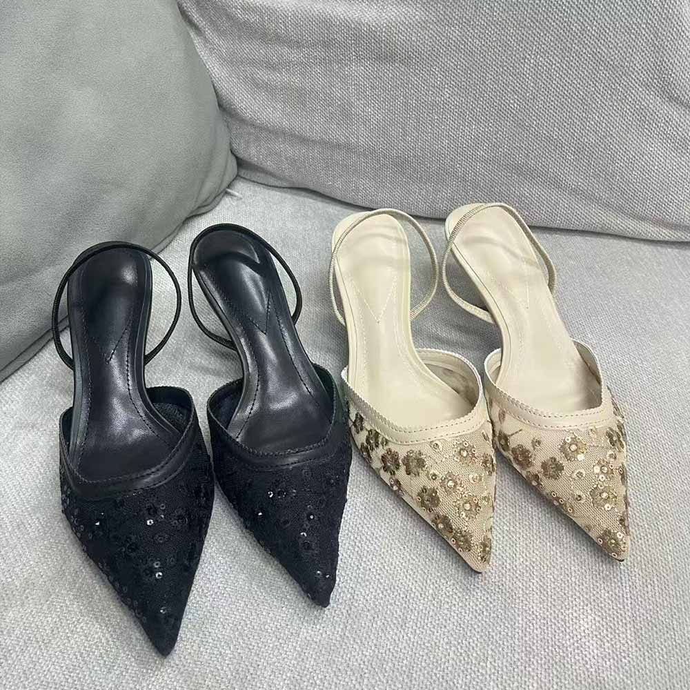 Women's new fashion embroidered bright mesh pointed high heels