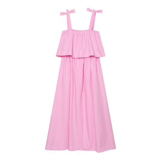 Women's bow decoration poplin MIDI dress