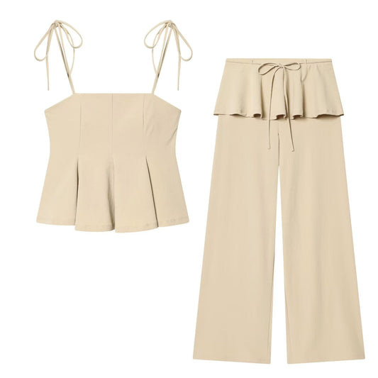 suit Women's 2 pieces short skirt style hem camisole top+Pants