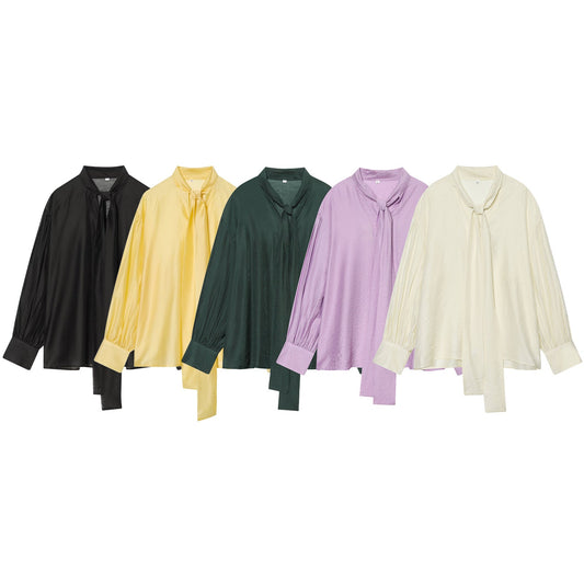 Women's scarf decoration casual satin textured shirt