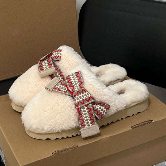 Women's new bow fur slippers