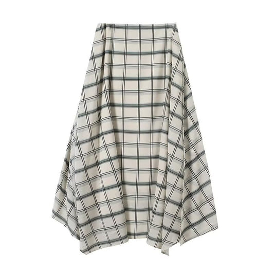 Women's irregular hem plaid MIDI skirt