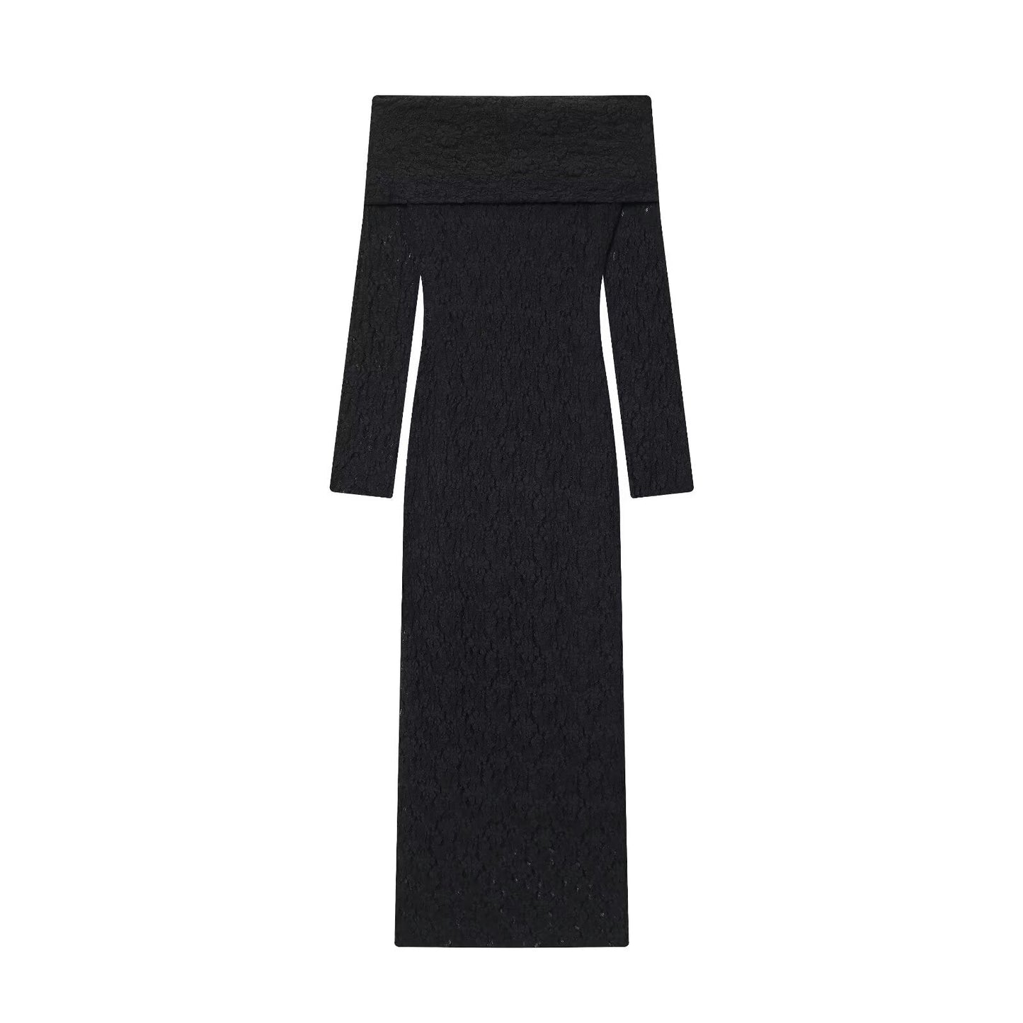 Women's new fashion black lace strapless MIDI dress