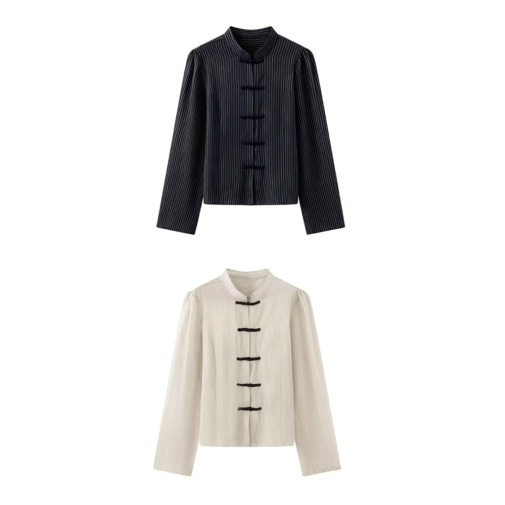 Women's O Neck striped rope button shirt
