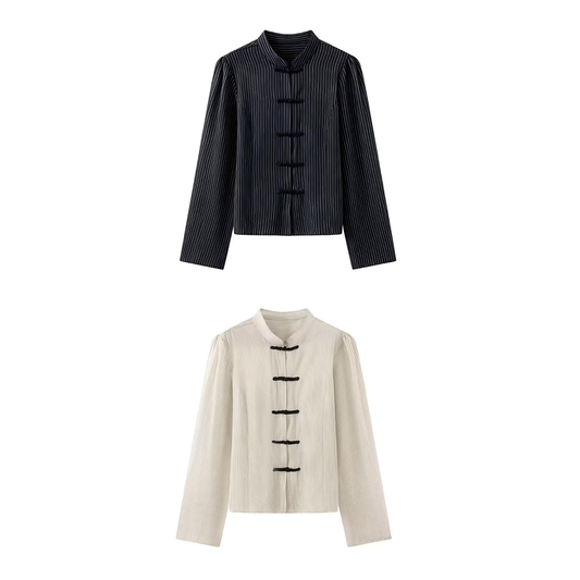 Women's O Neck striped rope button shirt