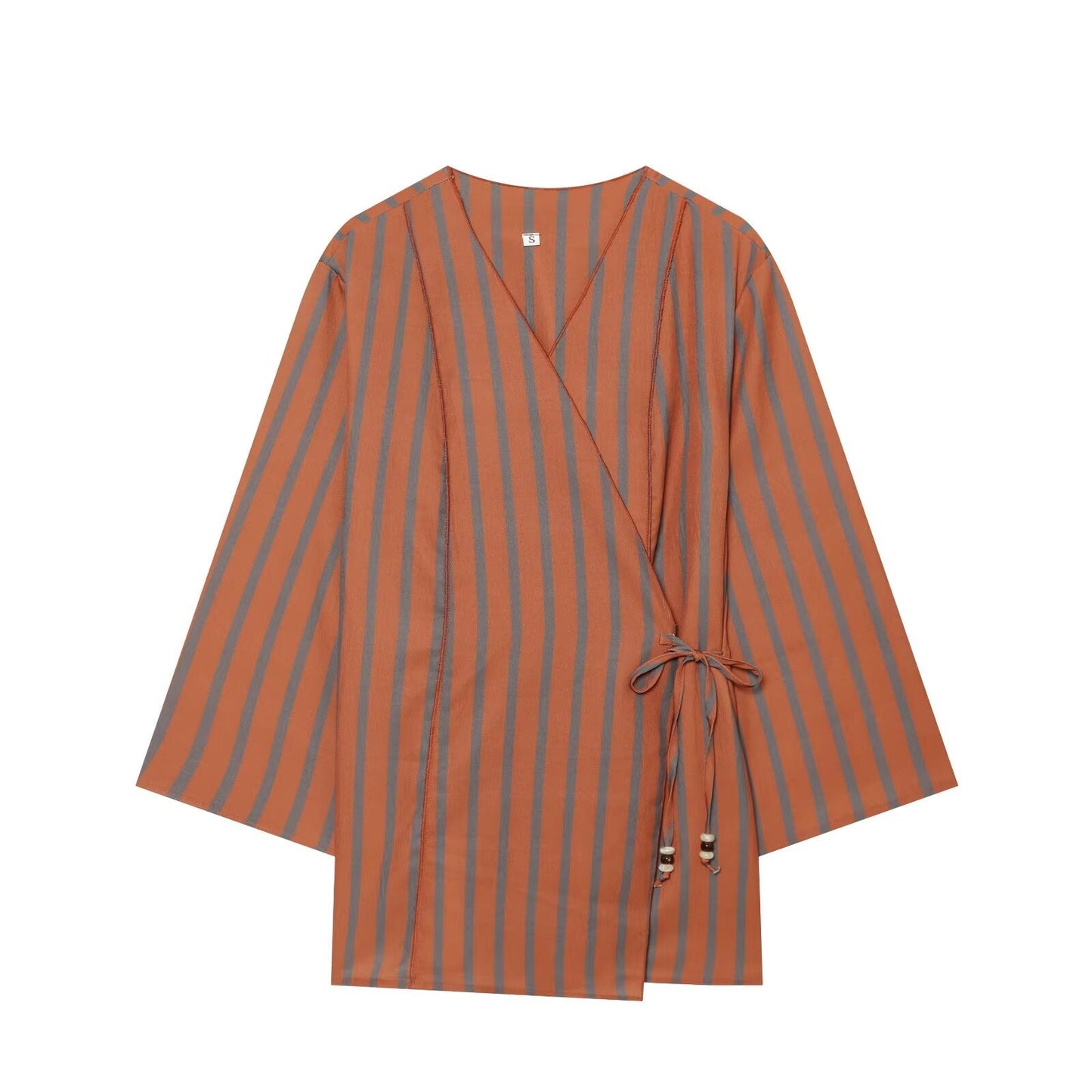 suit Women's 2 pieces loose striped lace up Coat+Pants