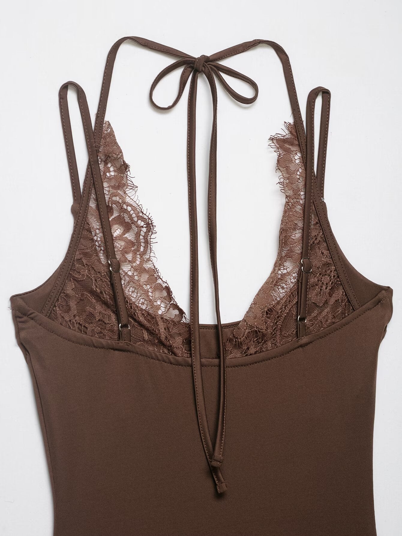Women's lace patchwork halter neck bodysuit