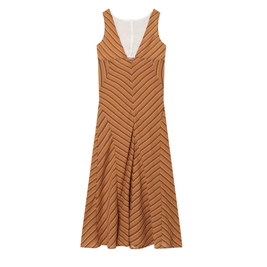 Women's sexy backless striped MIDI dress
