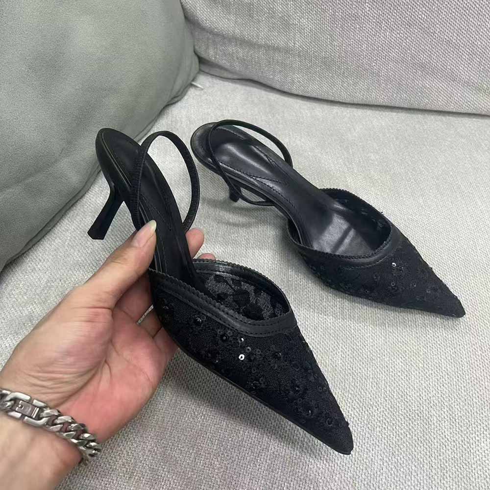 Women's new fashion embroidered bright mesh pointed high heels