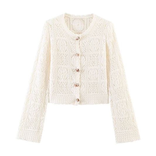 Women's short jacquard cotton knitted cardigan