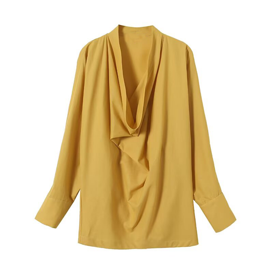 Women's draped Swing collar linen blend cover shirt