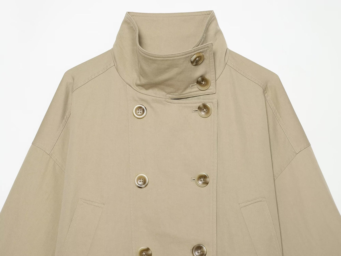 Women's retro stand collar double breasted trench coat