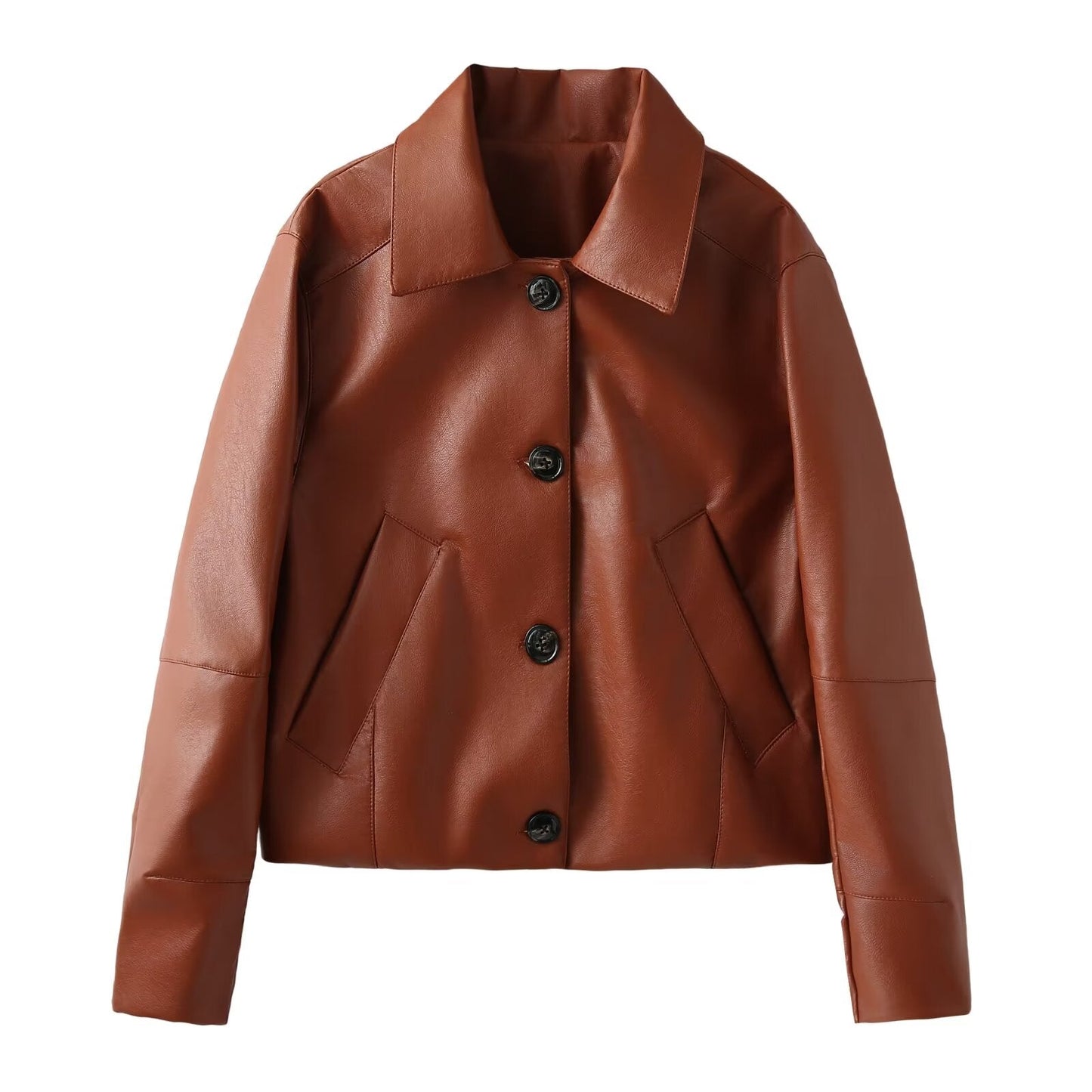 Women's short PU leather jacket Coat