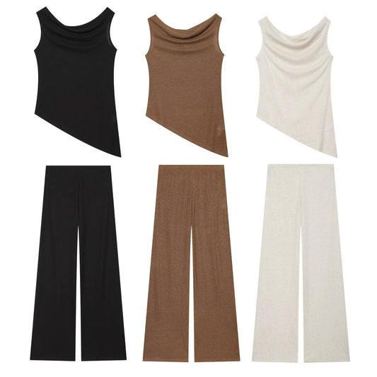 suit Women's 2 pieces vacation style asymmetrical top+Pants