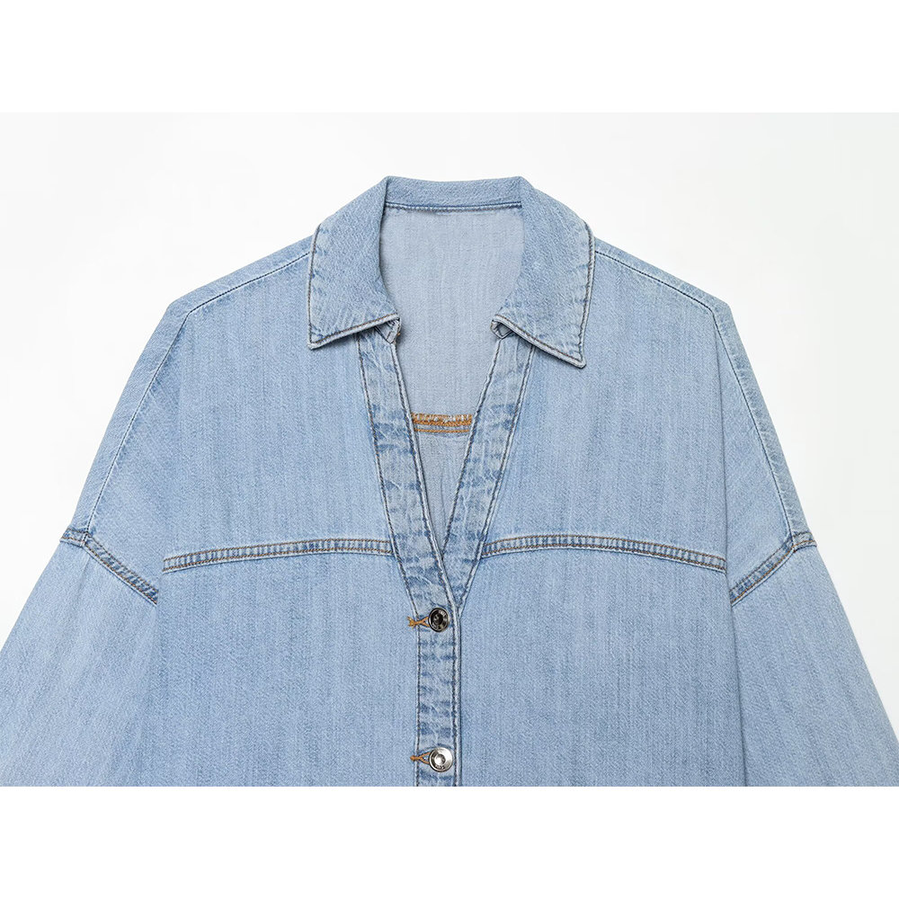 suit Women's 2 pieces wide sleeved denim shirt+wide leg jeans