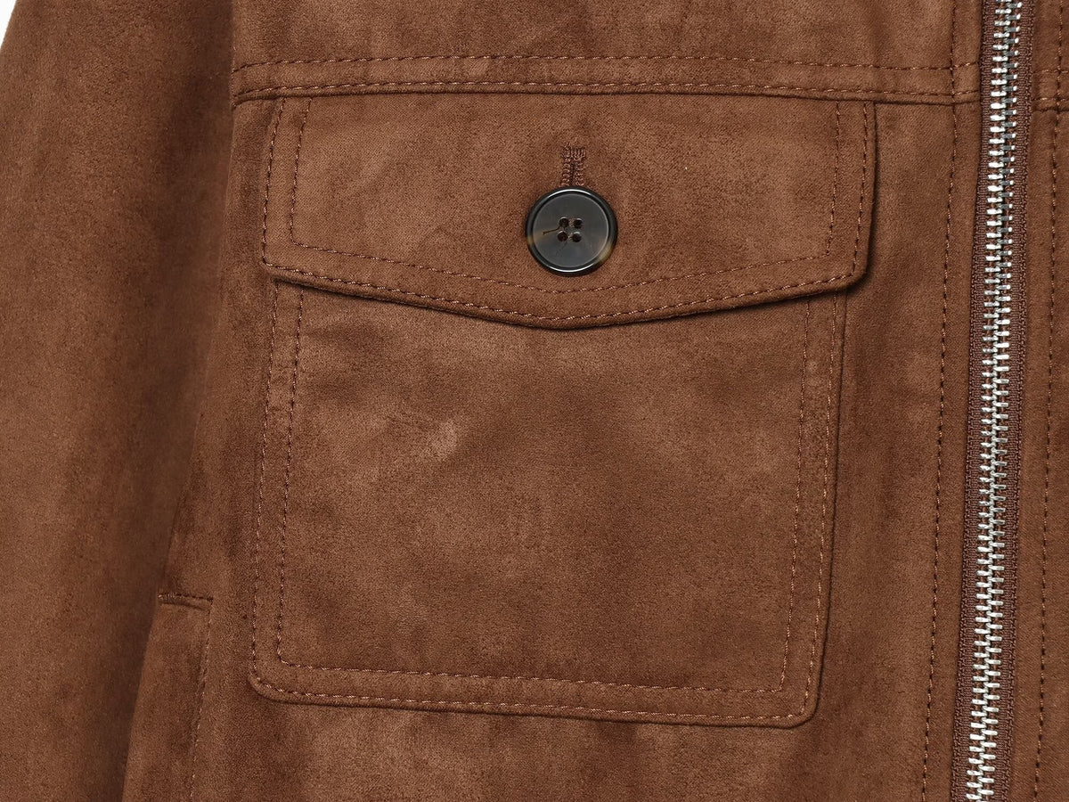 Women's suede textured ribbed collar jacket Coat