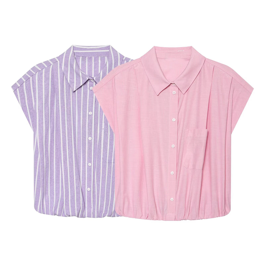 Women's striped short lapel shirt