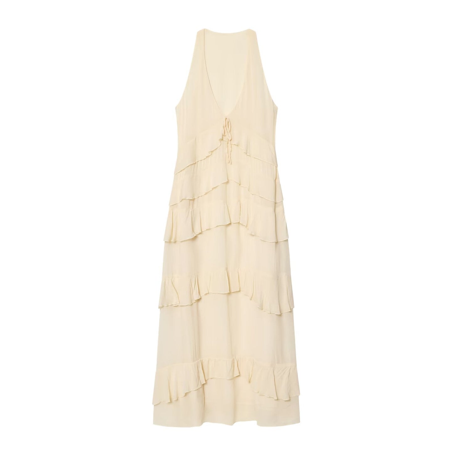 Women's layered decorative V-neck MIDI dress