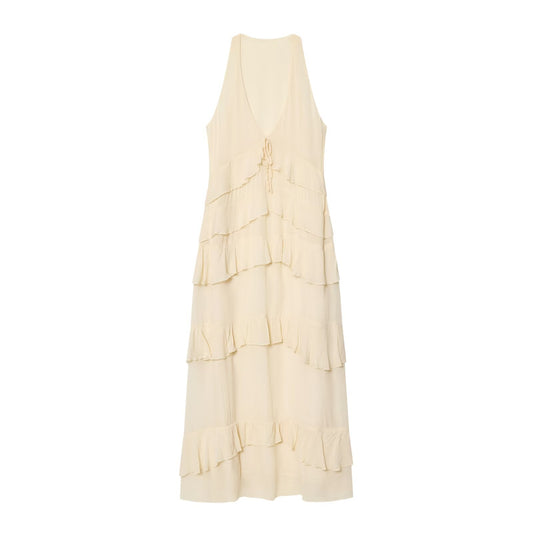 Women's layered decorative V-neck MIDI dress