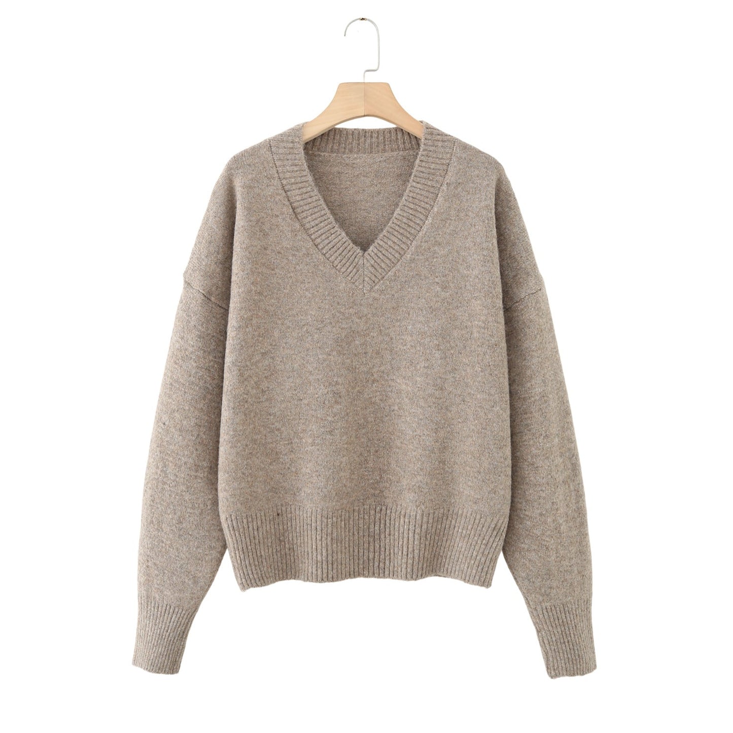 Women's soft textured loose V-neck knitted sweater