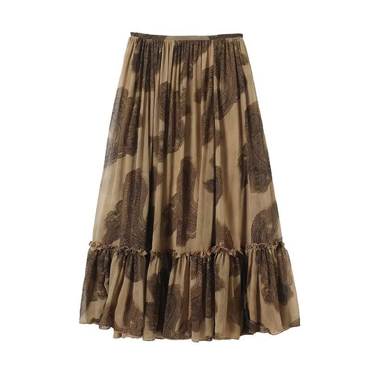 Women's casual retro printed MIDI skirt