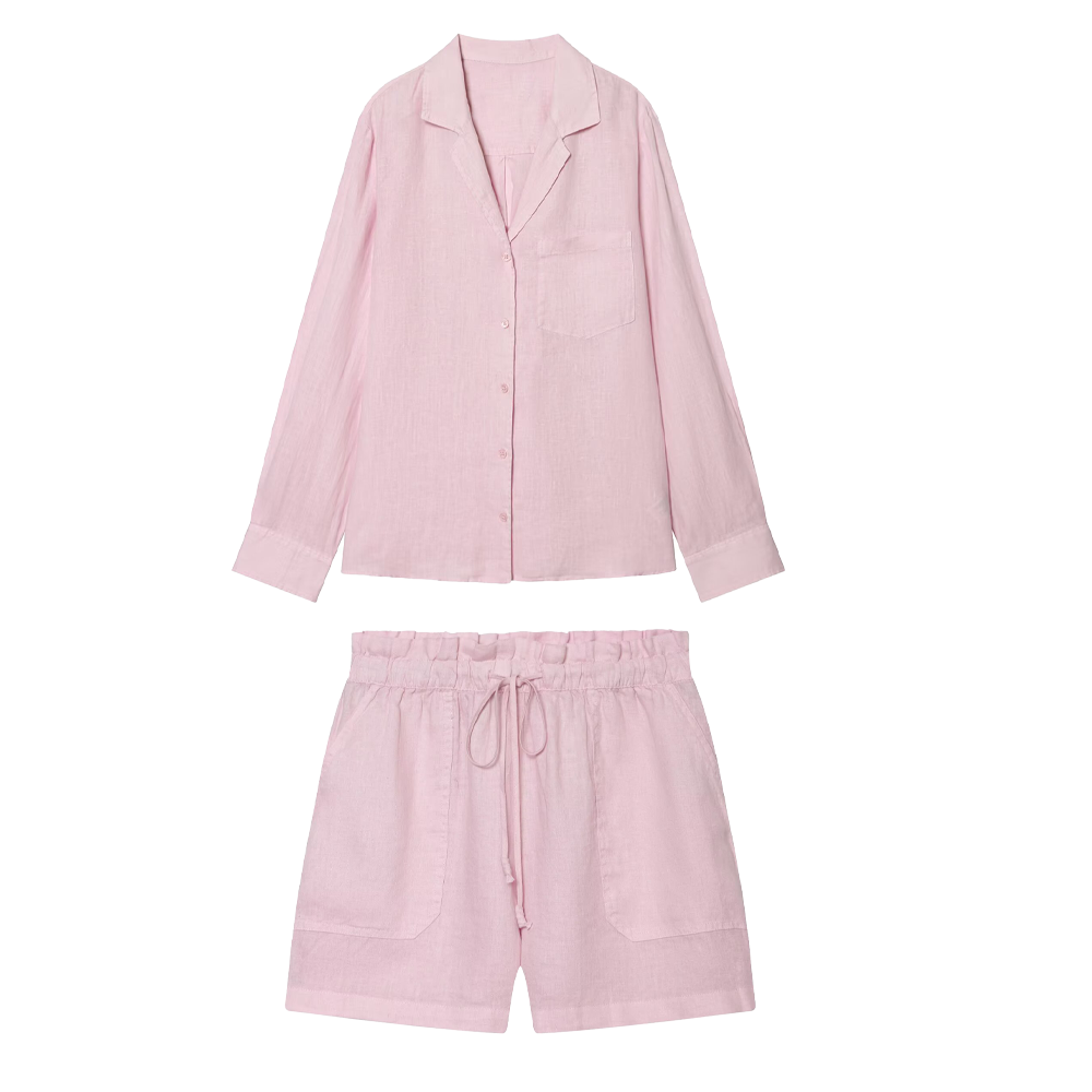 suit Women's 2 pieces pocket decoration linen blend shirt+Pants+ Shorts