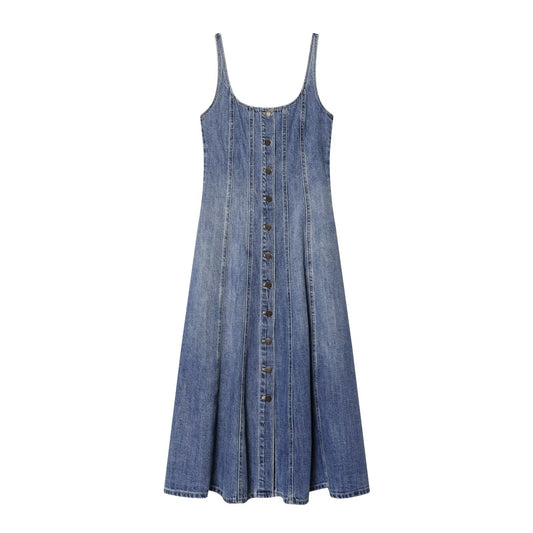 Women's retro buckle suspender denim dress
