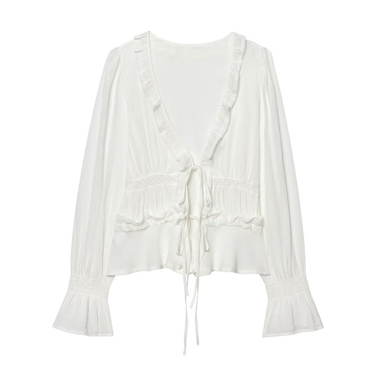 Women's layered decorative embroidered chiffon shirt
