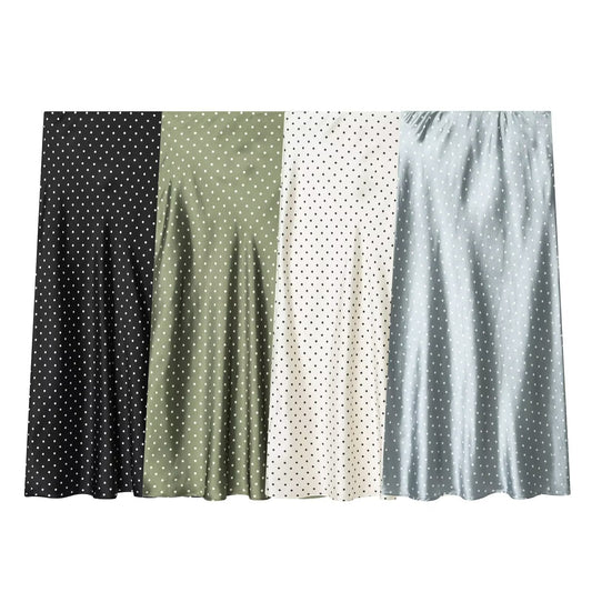 Women's polka dot satin texture MIDI skirt