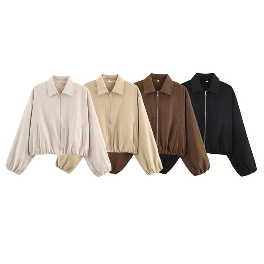 Women's 2025 new fashion puffy hem short zipper jacket Coat