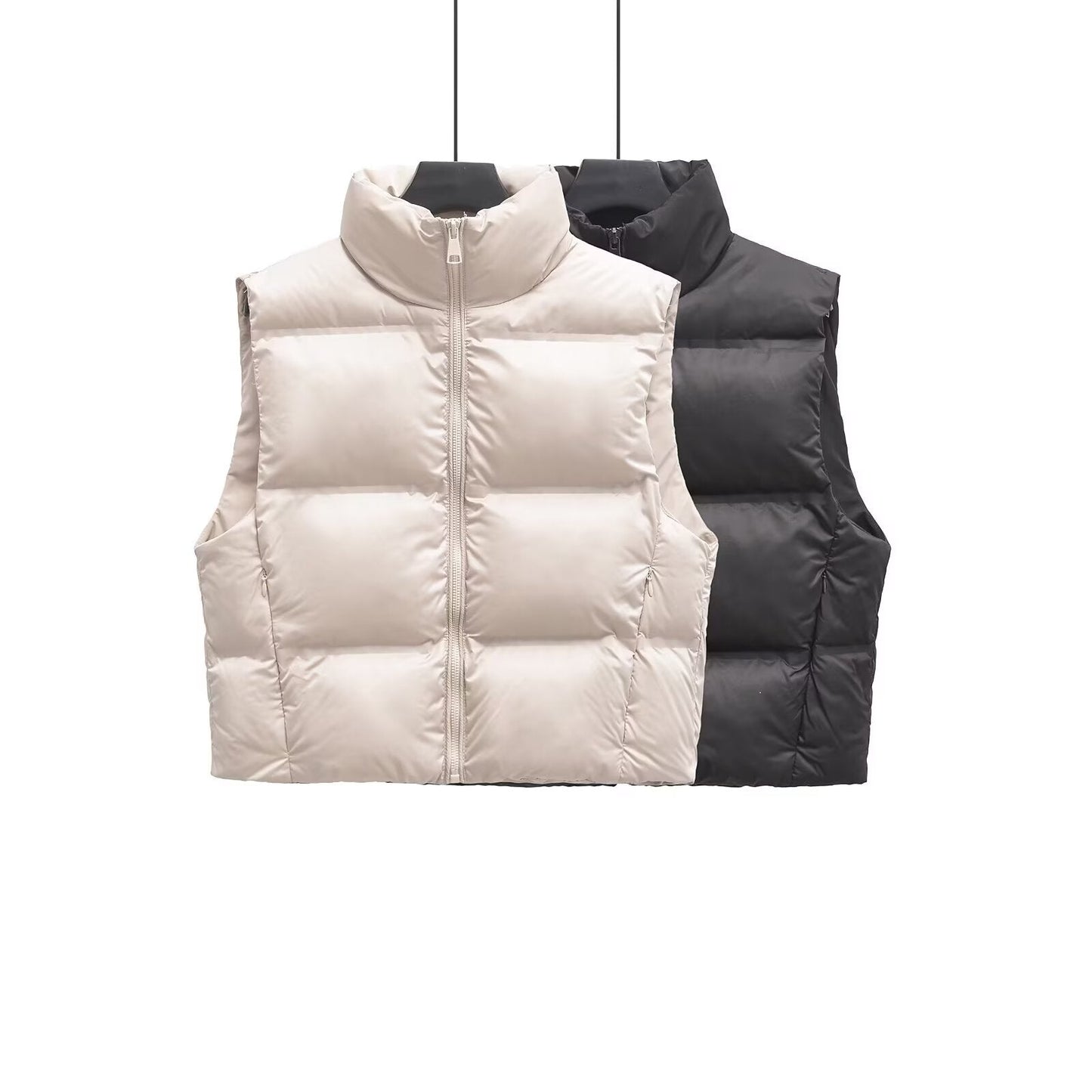 Women's short standing collar sleeveless cotton vest