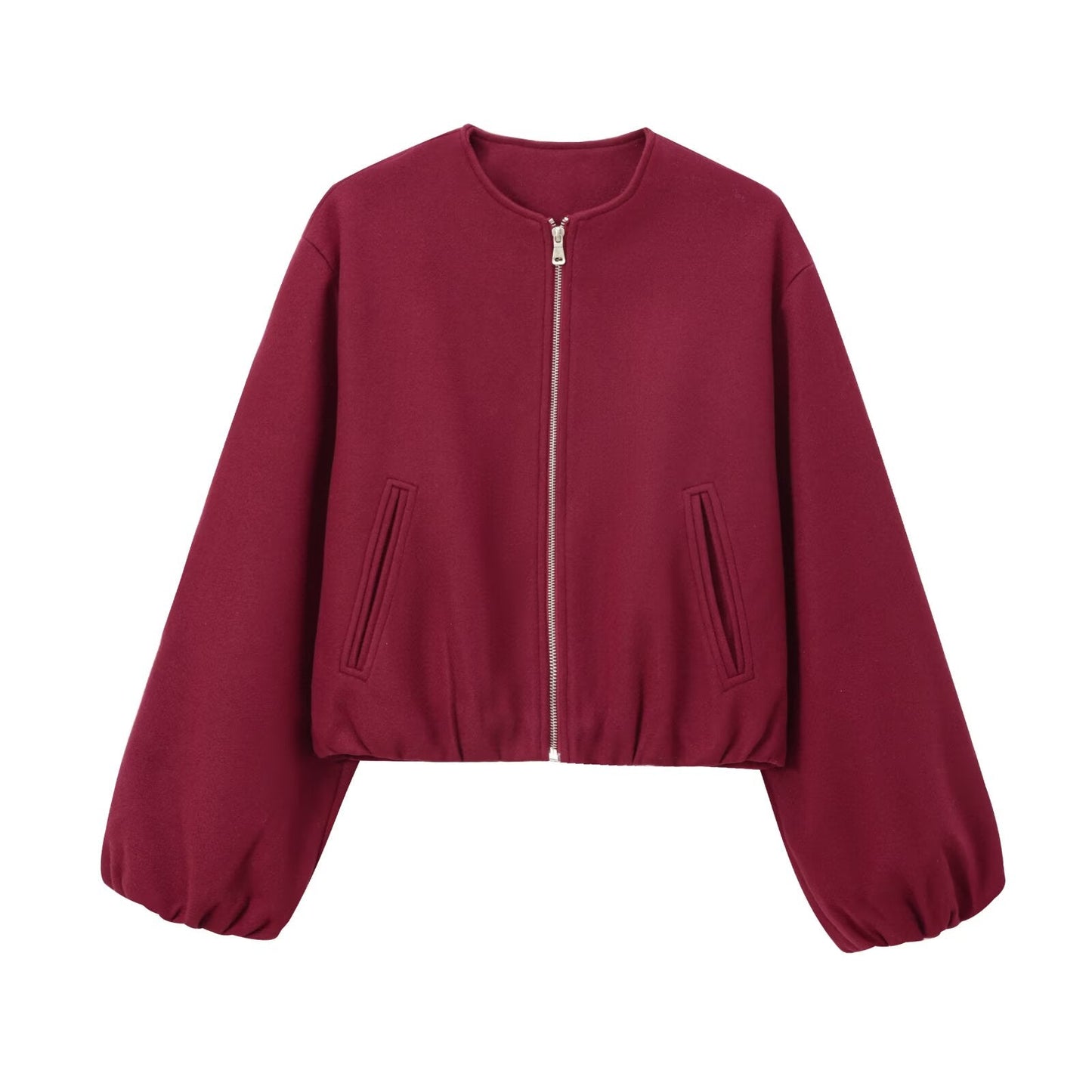 Women's soft textured O Neck zipper pilot jacket Coat