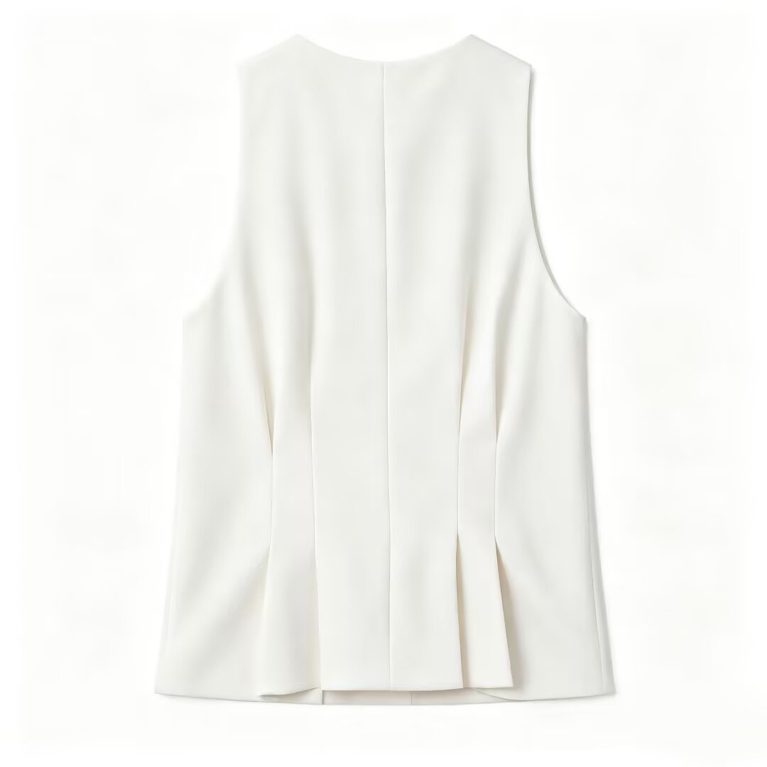 suit Women's 2 pieces pleated decorative slim vest+mini flared pants