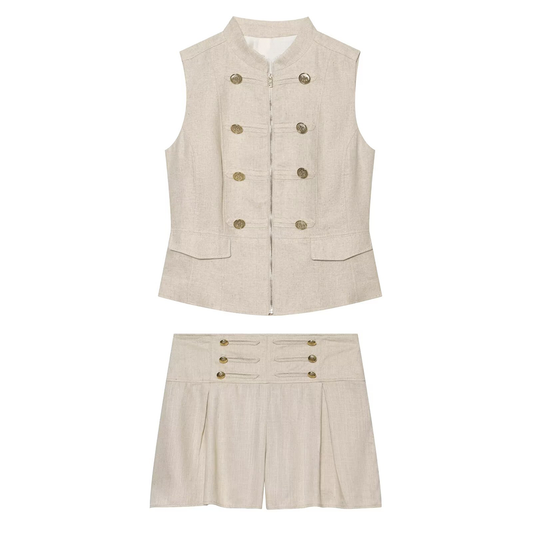 suit Women's 2 pieces rope knot decoration slim vest+shorts