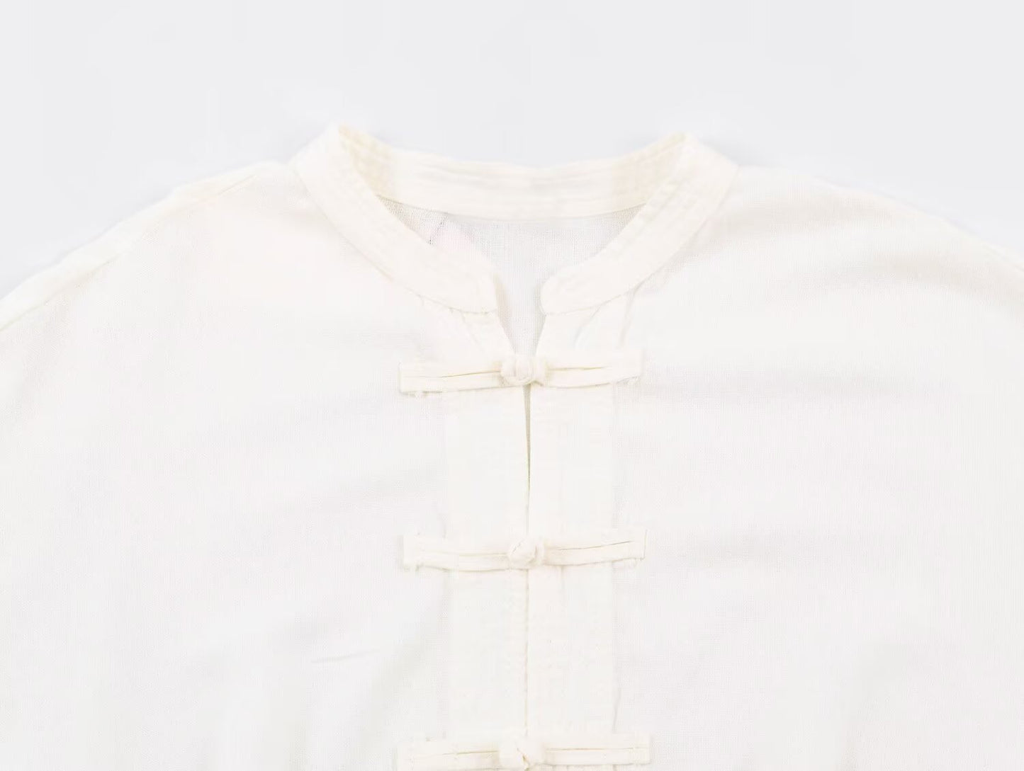 Women's rope knot buckle loose linen blended shirt