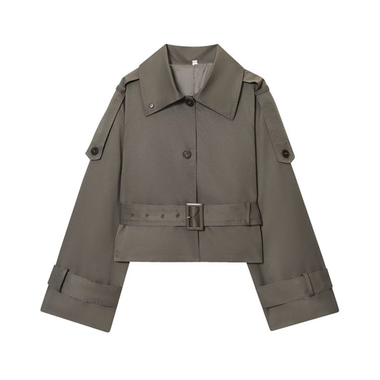 Women's new fashion with Belt short single breasted stand collar Coat