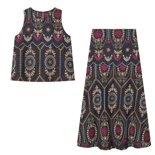 suit Women's 2 pieces hollowed out embroidered top+Skirts