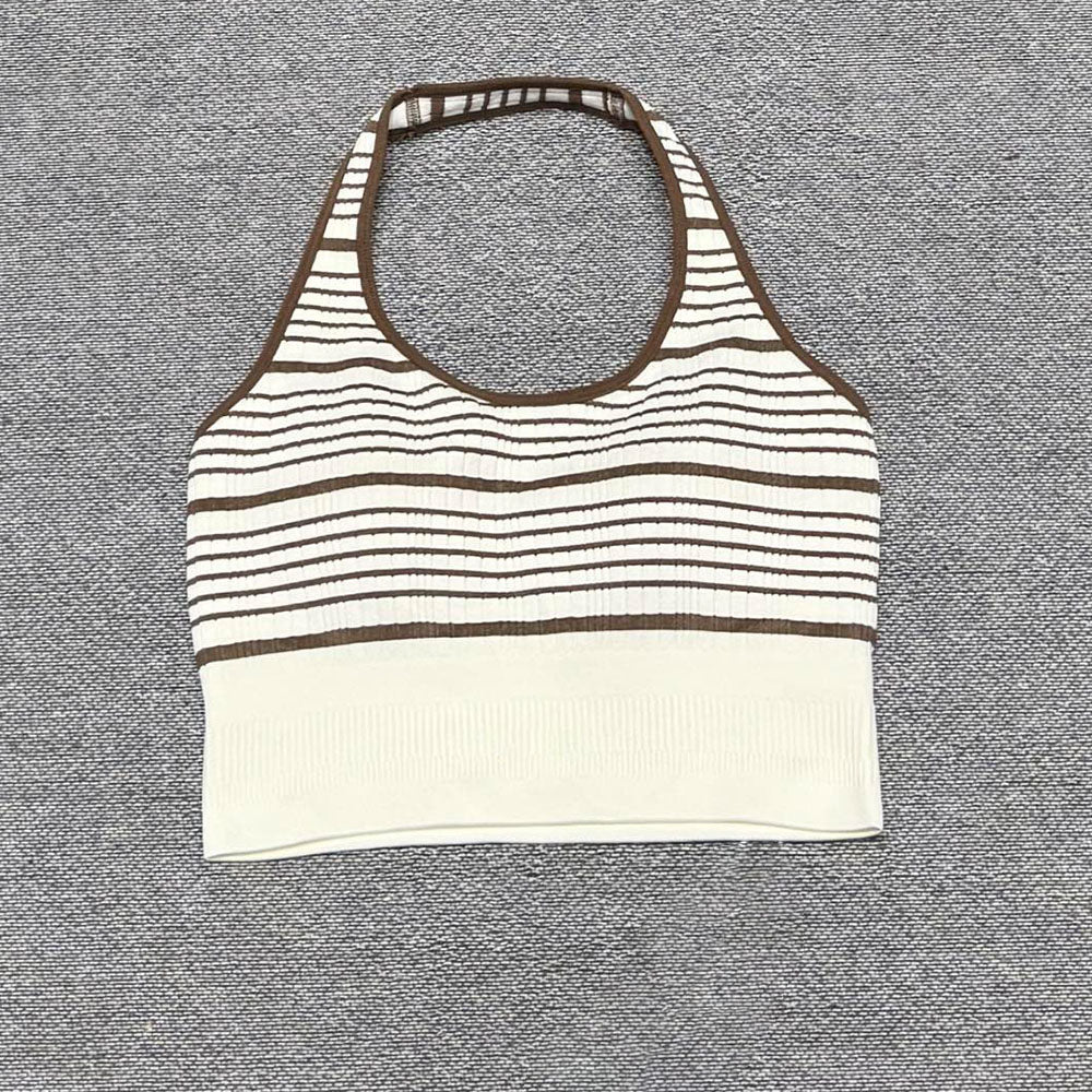 2026 women's new neck sports bra contrast striped vest