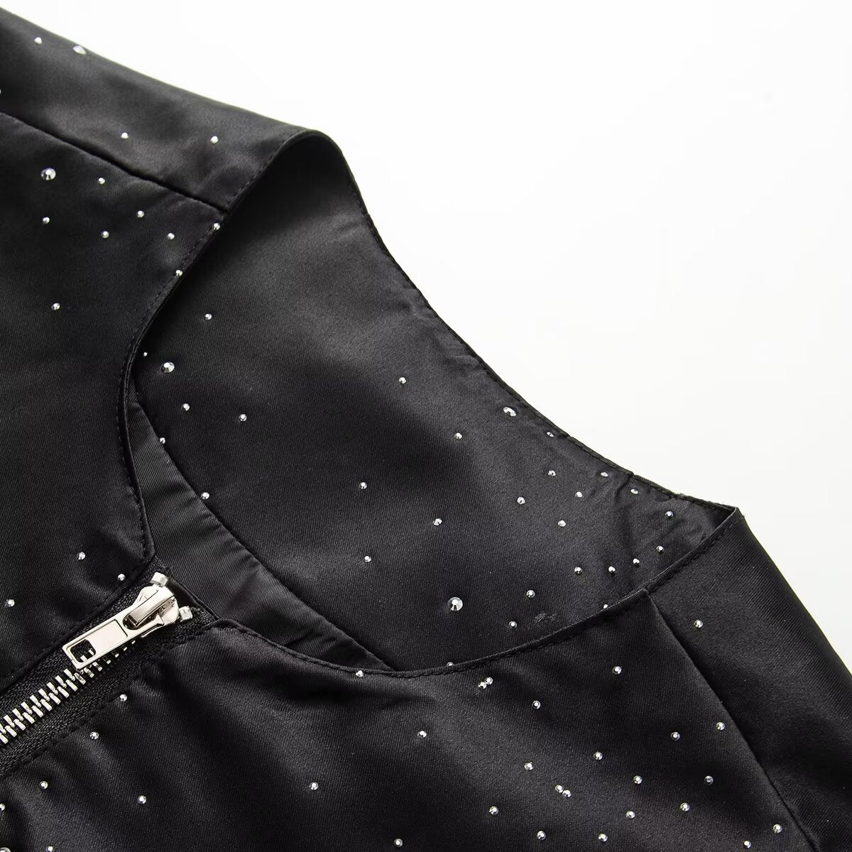 Women's bright diamond fabric O Neck jacket Coat