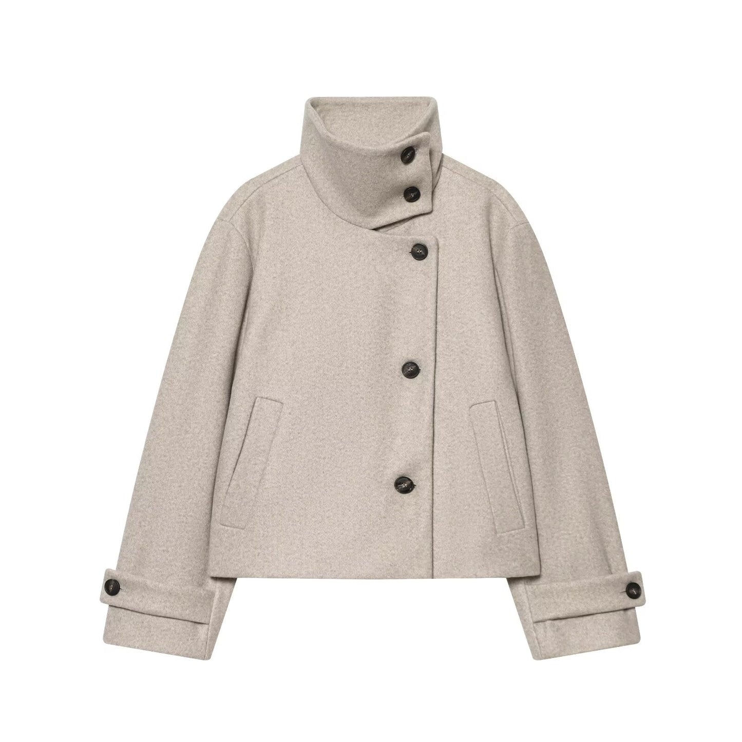 Women's loose standing collar warm woolen coat